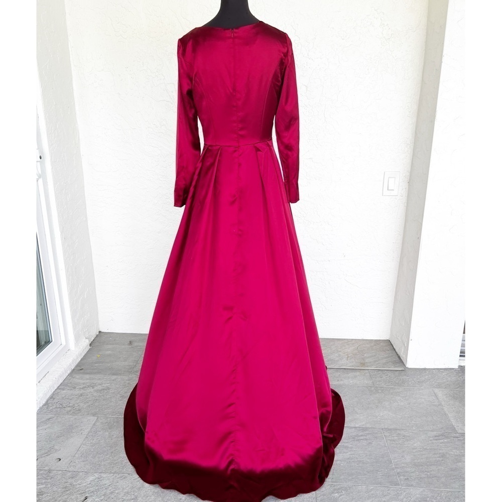 Mac Duggal Red Satin Long Sleeve Satin Formal Prom Pageant Gown Dress Size 8 - Picture 8 of 11